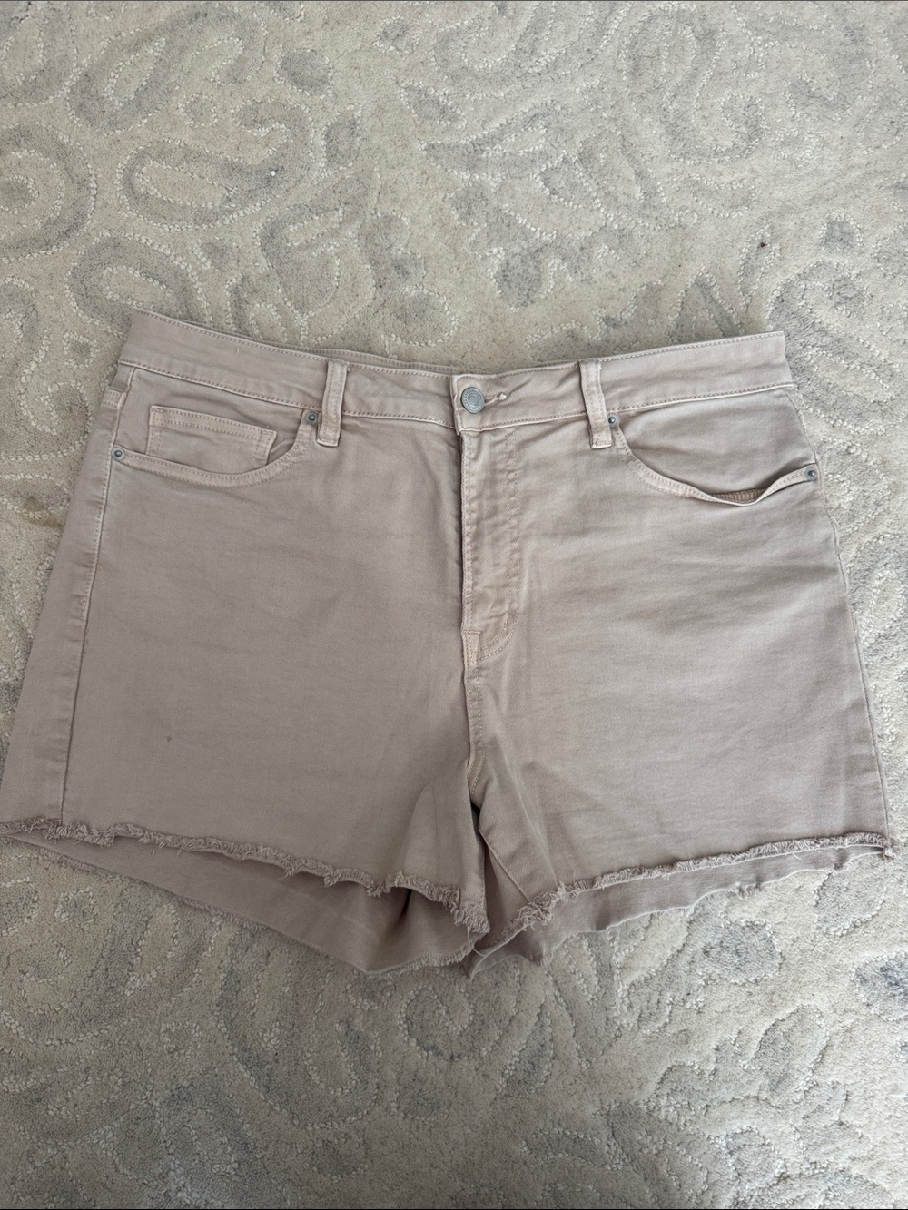 Light Beige Raw-Hem Denim Shorts